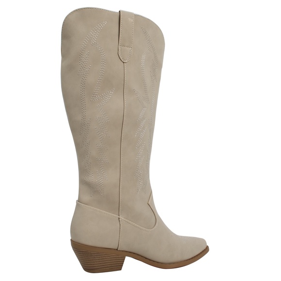 Size 8 Sand Faux Leather Stitching Cowboy Knee High Boots - Picture 6 of 6